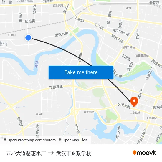 五环大道慈惠水厂 to 武汉市财政学校 map