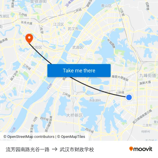 流芳园南路光谷一路 to 武汉市财政学校 map