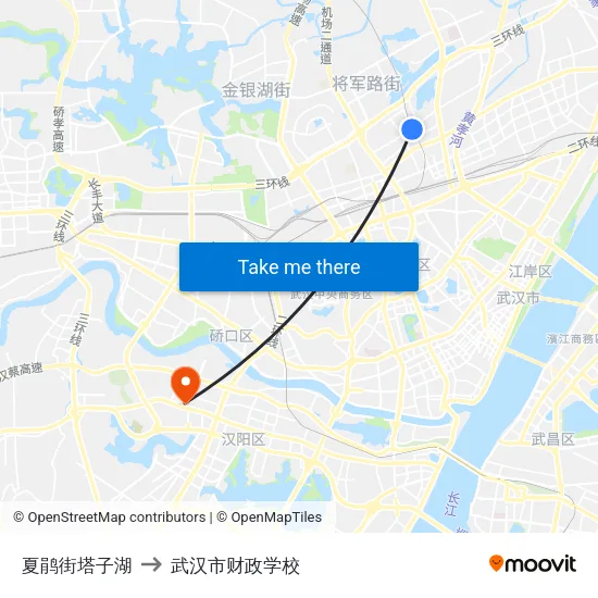 夏鹃街塔子湖 to 武汉市财政学校 map