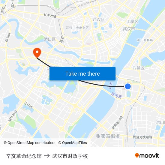 辛亥革命纪念馆 to 武汉市财政学校 map