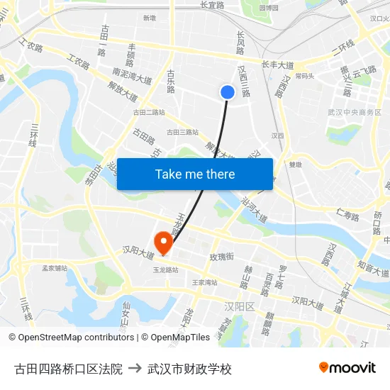 古田四路桥口区法院 to 武汉市财政学校 map