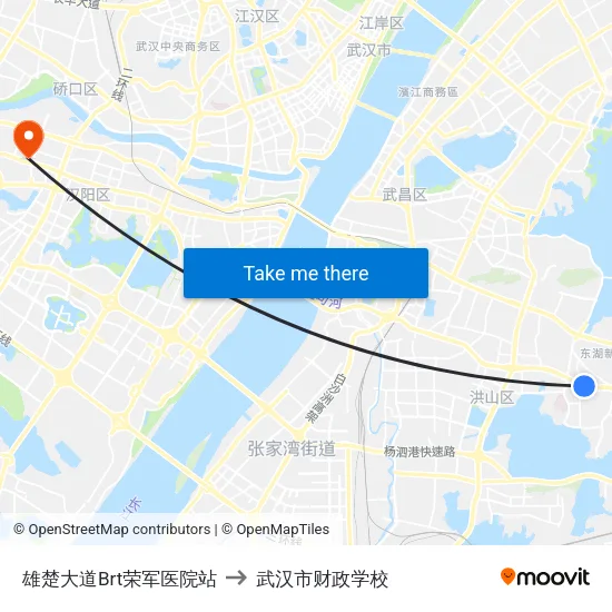 雄楚大道Brt荣军医院站 to 武汉市财政学校 map