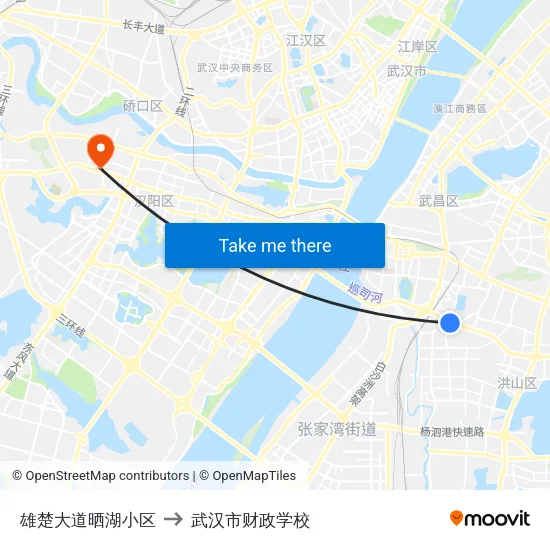 雄楚大道晒湖小区 to 武汉市财政学校 map