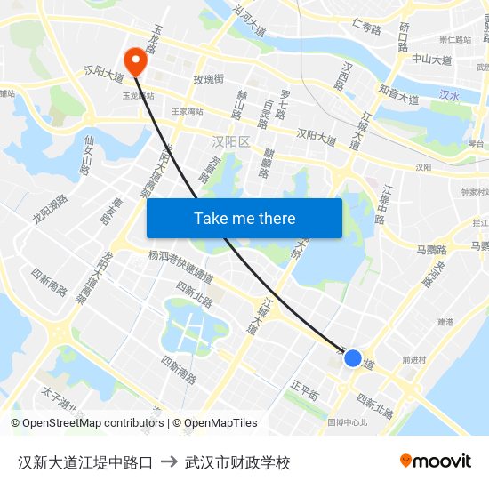 汉新大道江堤中路口 to 武汉市财政学校 map