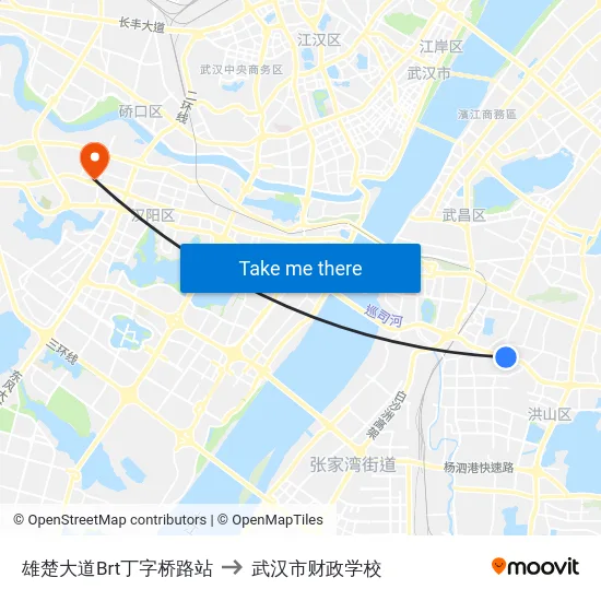 雄楚大道Brt丁字桥路站 to 武汉市财政学校 map