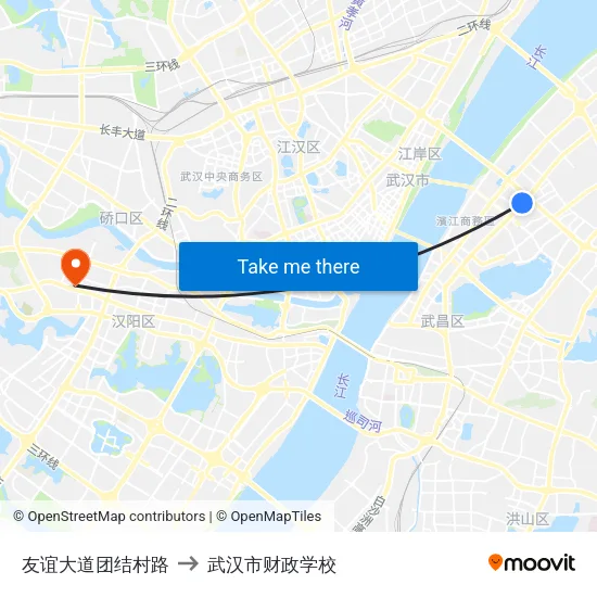 友谊大道团结村路 to 武汉市财政学校 map