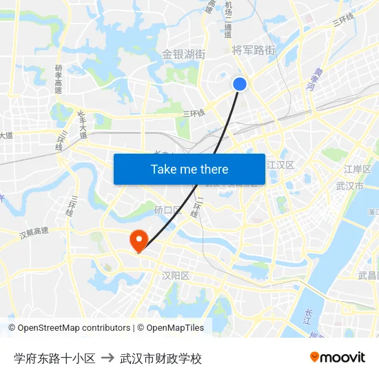 学府东路十小区 to 武汉市财政学校 map