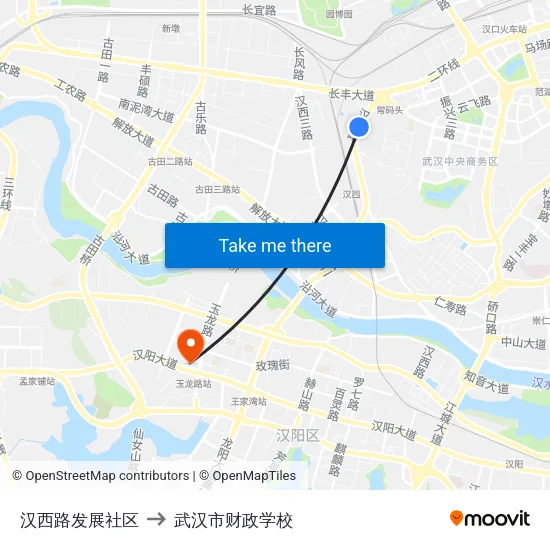 汉西路发展社区 to 武汉市财政学校 map