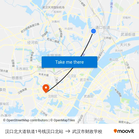 汉口北大道轨道1号线汉口北站 to 武汉市财政学校 map