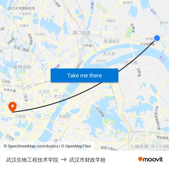 武汉生物工程技术学院 to 武汉市财政学校 map
