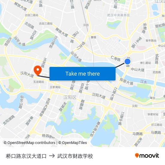 桥口路京汉大道口 to 武汉市财政学校 map