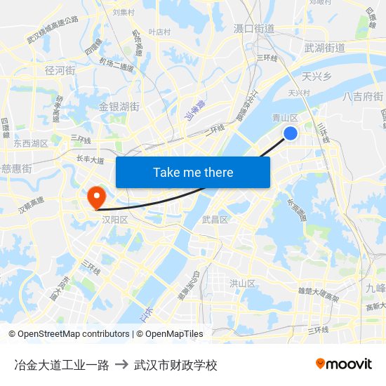 冶金大道工业一路 to 武汉市财政学校 map