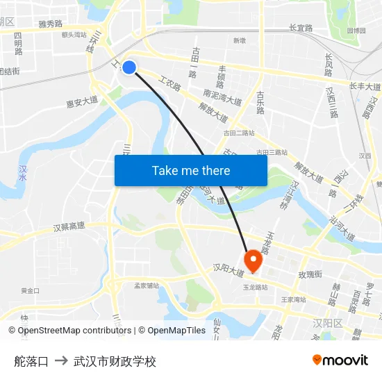 舵落口 to 武汉市财政学校 map