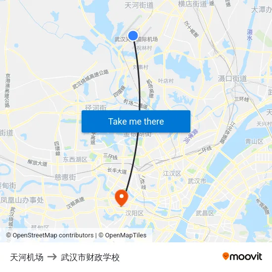 天河机场 to 武汉市财政学校 map