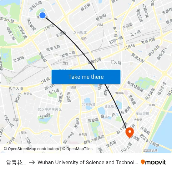 Changqing Flower Garden to Wuhan University of Science and Technology map
