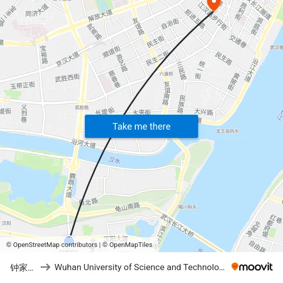 钟家村 to Wuhan University of Science and Technology map