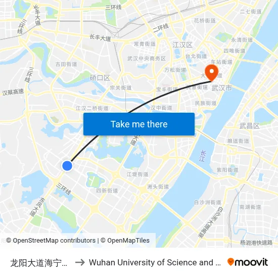 Haining Leather City on Longyang Avenue to Wuhan University of Science and Technology map