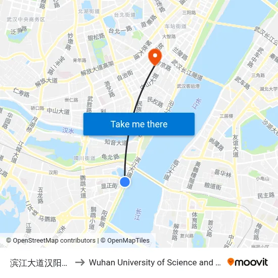 Binjiang Avenue & Hanyang Avenue Intersection to Wuhan University of Science and Technology map