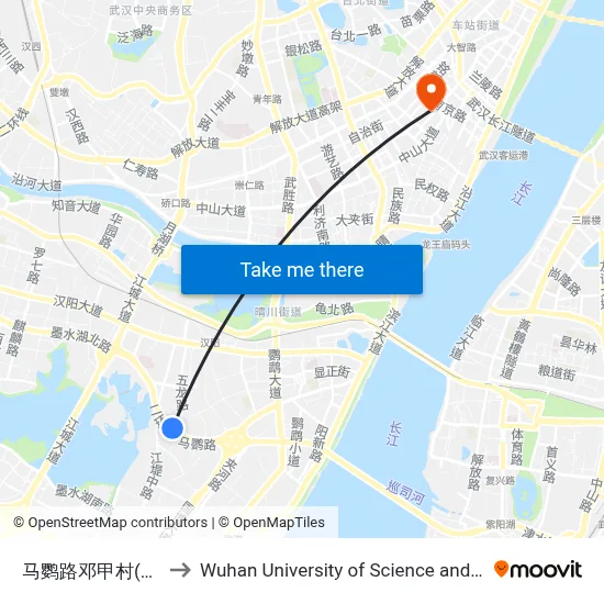 Maying Road Dengjia Village (Temporary Stop) to Wuhan University of Science and Technology map