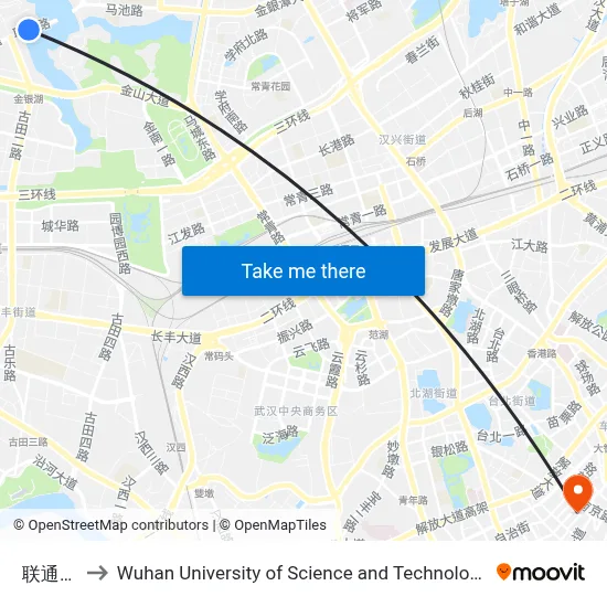 Liantong Road to Wuhan University of Science and Technology map