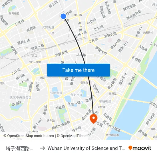 Tazi Lake West Road Star Joy City to Wuhan University of Science and Technology map