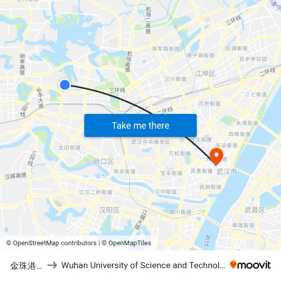 Jinzhu Harbor Bay to Wuhan University of Science and Technology map