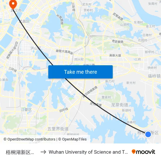 Wutong Lake New District Phoenix Court to Wuhan University of Science and Technology map