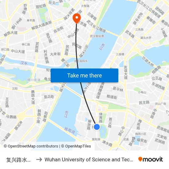 Fuxing Road Shuilu Street to Wuhan University of Science and Technology map