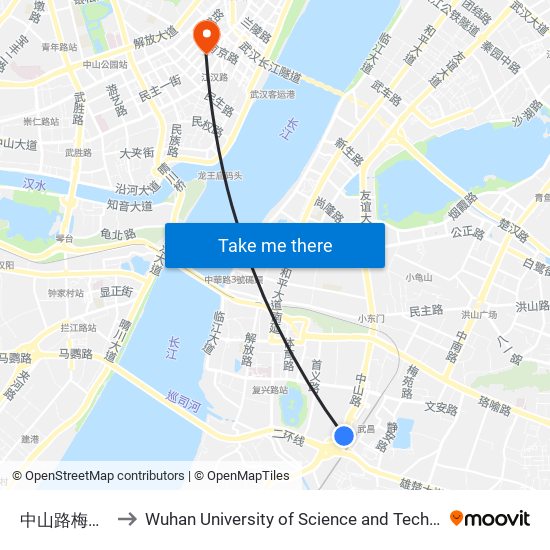 中山路梅家山 to Wuhan University of Science and Technology map