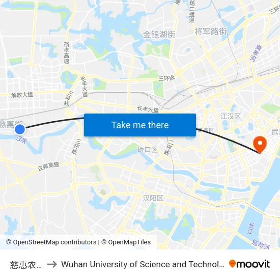 Cihui Farm to Wuhan University of Science and Technology map