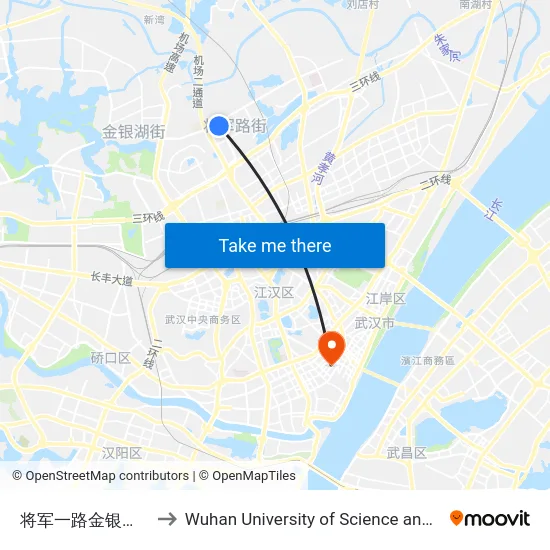 将军一路金银潭大道口 to Wuhan University of Science and Technology map