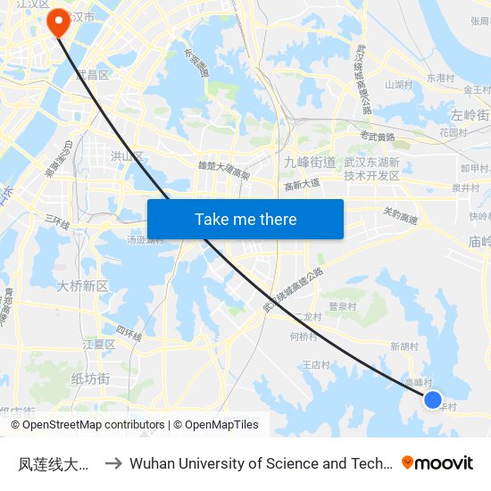 凤莲线大范湾 to Wuhan University of Science and Technology map