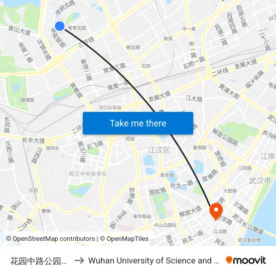 Garden Middle Road Park Ring Road to Wuhan University of Science and Technology map