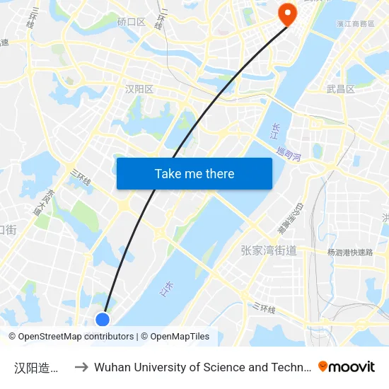 Hanyang Paper Factory to Wuhan University of Science and Technology map