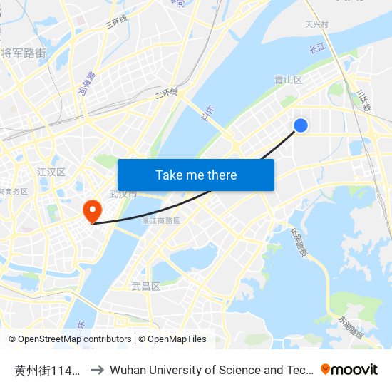 黄州街114街坊 to Wuhan University of Science and Technology map