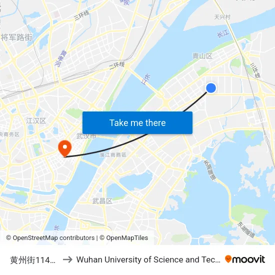 Huangzhou Street Block 114 to Wuhan University of Science and Technology map