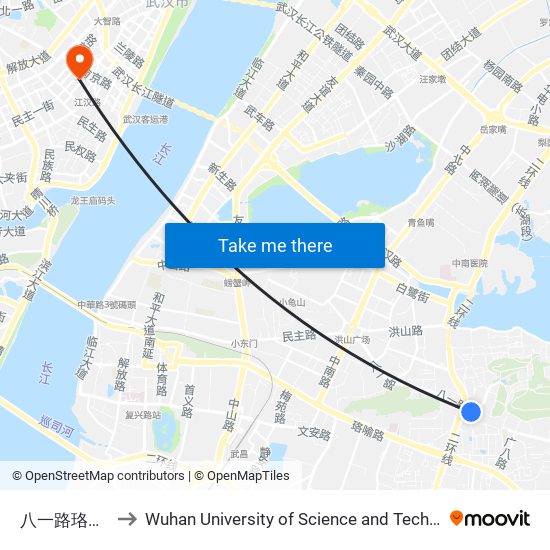 八一路珞珈山 to Wuhan University of Science and Technology map