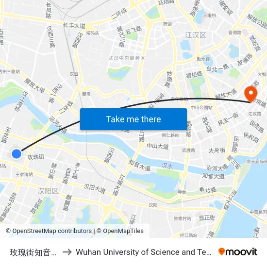 玫瑰街知音西村 to Wuhan University of Science and Technology map