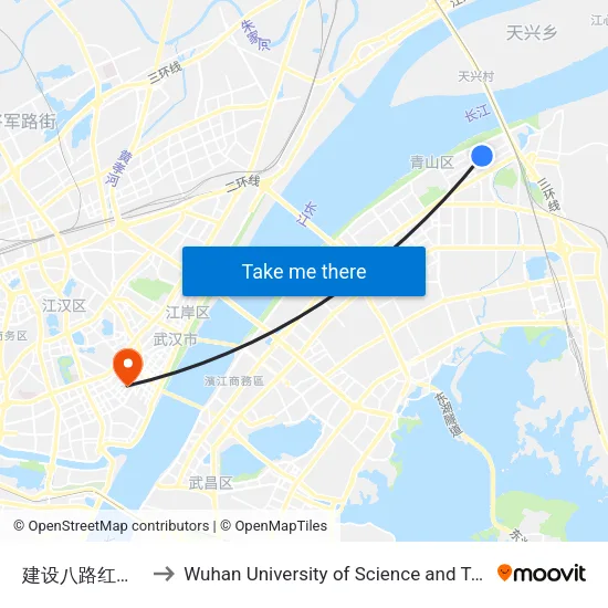 建设八路红钢二街 to Wuhan University of Science and Technology map