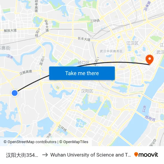 Hanyang Street Factory 3541 to Wuhan University of Science and Technology map