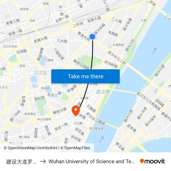 建设大道罗家庄 to Wuhan University of Science and Technology map