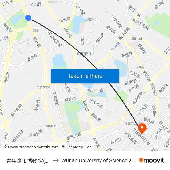 青年路市博物馆(临时取消) to Wuhan University of Science and Technology map