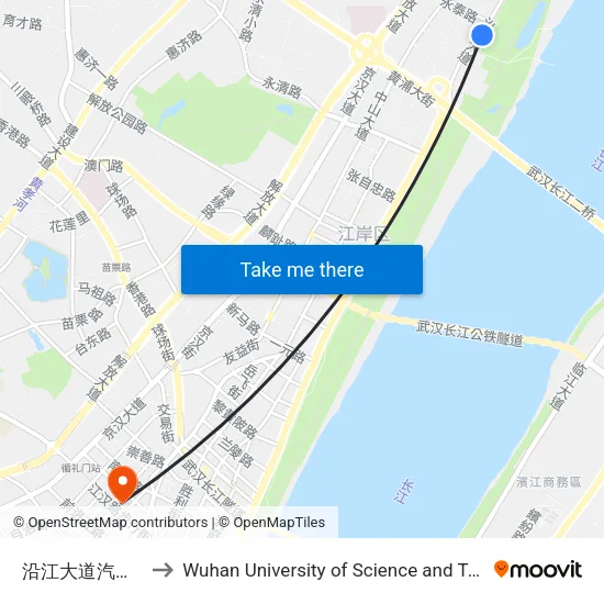 Riverside Avenue Ferry Terminal to Wuhan University of Science and Technology map