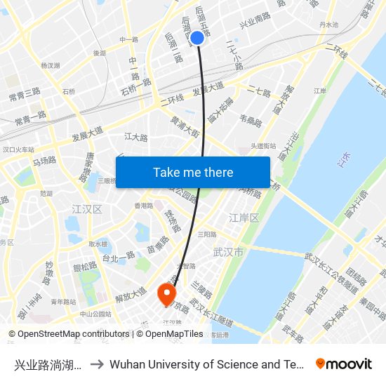 兴业路淌湖二村 to Wuhan University of Science and Technology map