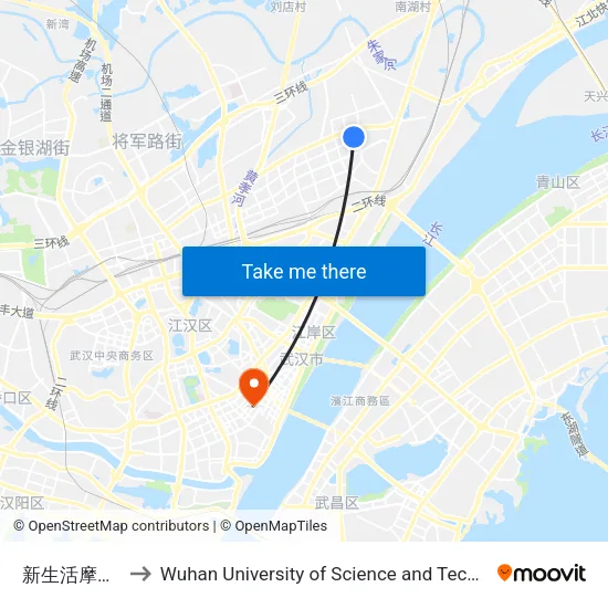 新生活摩尔城 to Wuhan University of Science and Technology map