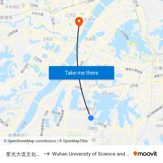 Starlight Avenue Culture Boulevard to Wuhan University of Science and Technology map