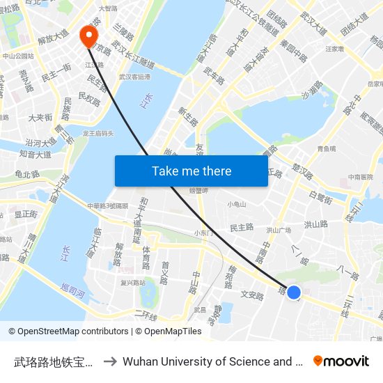 武珞路地铁宝通寺站 to Wuhan University of Science and Technology map