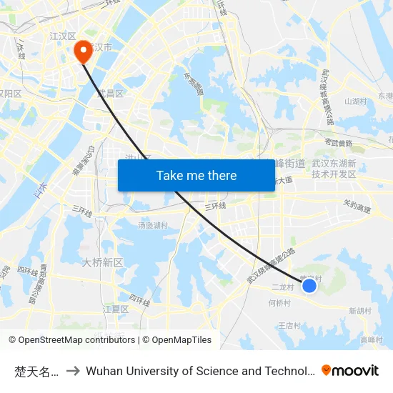 Chutian Mountain to Wuhan University of Science and Technology map