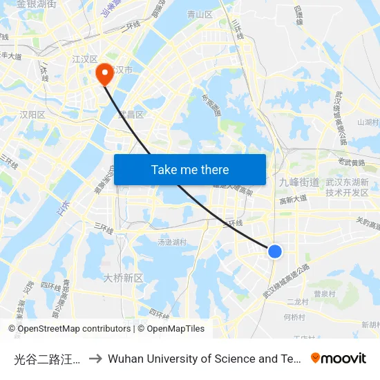 光谷二路汪田村 to Wuhan University of Science and Technology map