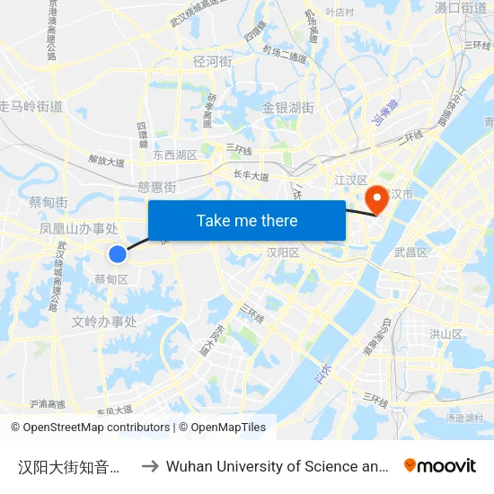 Hanyang Street Zhiyin Lake Boulevard to Wuhan University of Science and Technology map